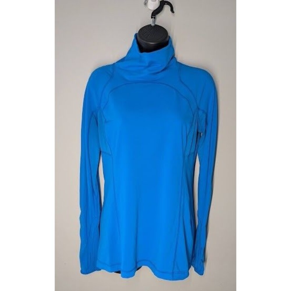 Lululemon Run Speedy Turtleneck Women Size 8 Blue Long Sleeve Reflective Lace